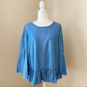Crown & Ivy Tie Back Bell Sleeve Peplum Top - XL